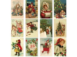 12 Peças Cartões Postais Da Série De Natal Retrô Cartões De Felicitações De Feliz Natal Mulher Fada Alce Velho Aquaforge