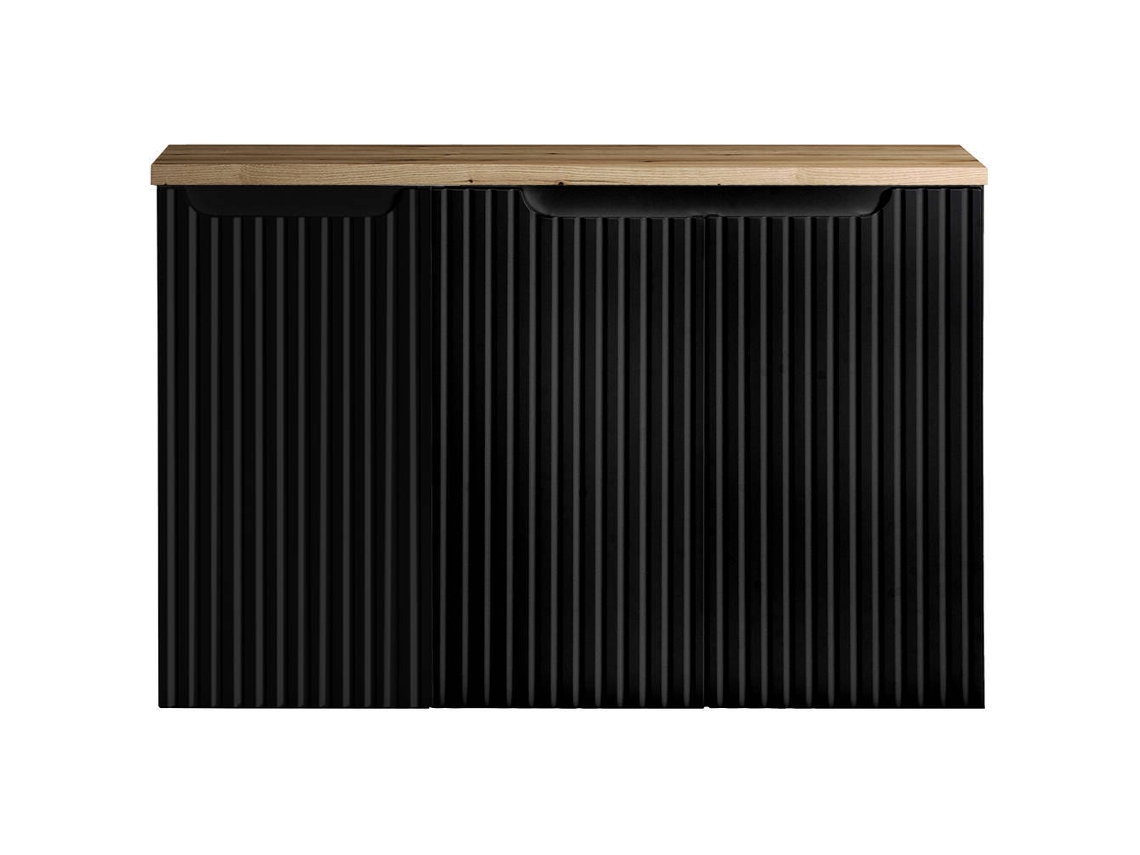 Móvel de casa de banho para lavatório Newport com 3 portas 90x60x40 cm - Efeito preto/carvalho [EN.CASA]