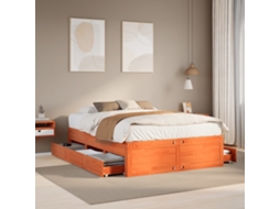 Cama Sem Colchão Com Gavetas Pinho Maciço Castanho-mel
