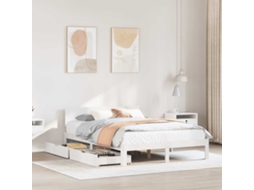 Vidaxl Estrutura De Cama C/ Gavetas 140x200 Cm Pinho Maciço Branco