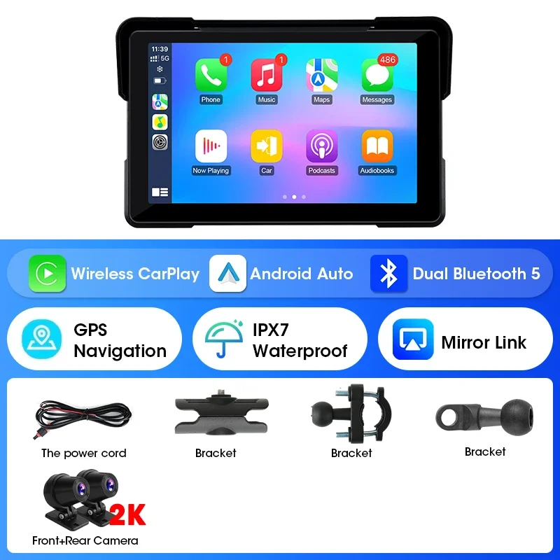 (câmera De 7 Polegadas) Navegação Para Motocicleta De 7 Polegadas, Carplay Com Bluetooth Duplo