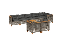 Maison Exclusive - 9 Pcs Conjunto Sofás P/ Jardim Com Almofadões Vime Pe Cinzento