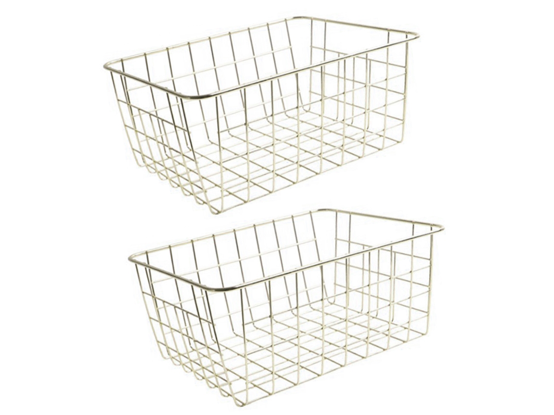 Cesta De Congelador À Prova De Ferrugem, Grande Capacidade, Ferro, Armazenamento, Para Geladeira, Frutas, Lanches, Bebidas, 2 Peças, Ouro