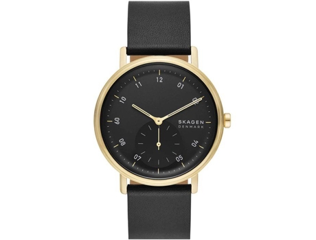 Relógio masculino Skagen Skw6896, couro preto, resistente à água 3 atm, diâmetro 44 mm, peso 65 g