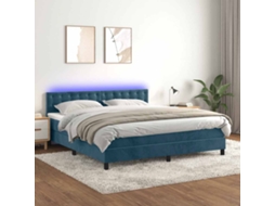 Vidaxl Cama Box Spring C/ Colchão/led 180x200 Cm Veludo Azul-escuro