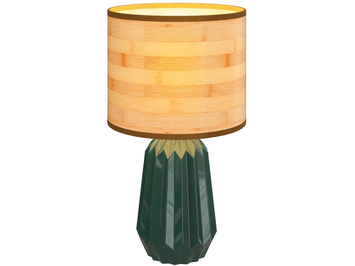 Luminária de Mesa com Base de Cerâmica e Tela de Linho Estilo Retrô com Interruptor E27 40w Verde e Madeira ZENCORE SERVICES