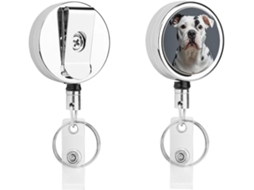 Porta Crachá Fofo Com Estampa De Dálmata, Compacto E Leve, Em Metal, Retrátil E Decorativo, Com Clipe E Chaveiro Ideal