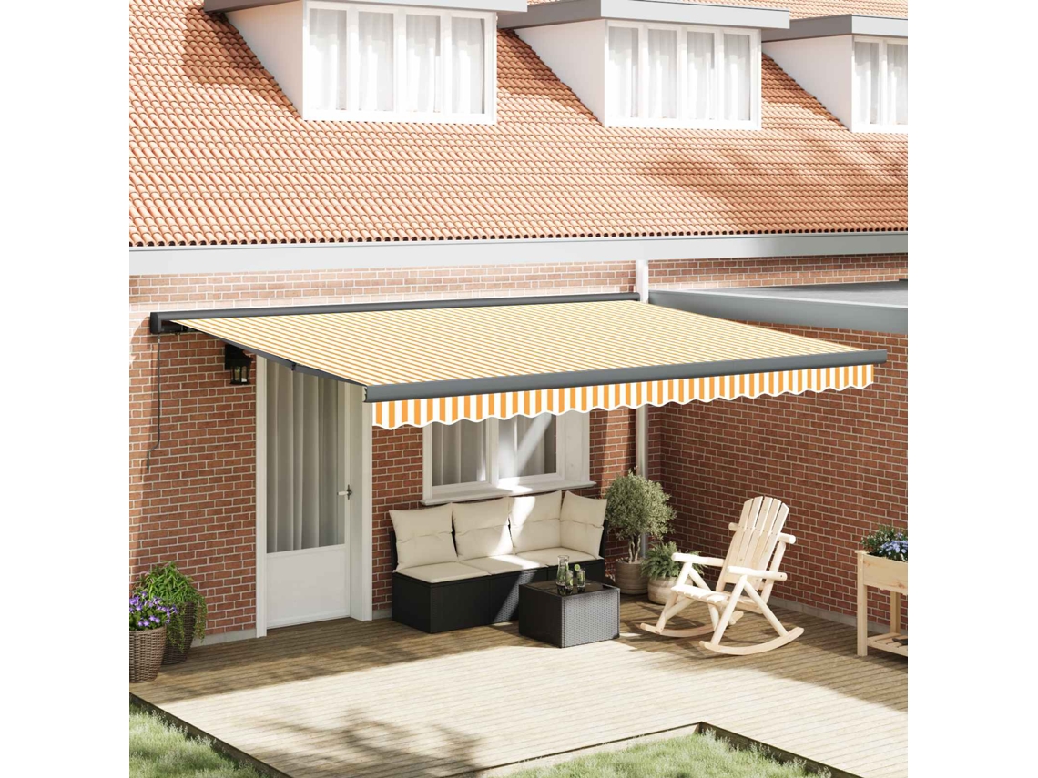 Vidaxl | Toldo Retrátil | Azul E Branco Com Estrutura Branca 4,5 × 3 M