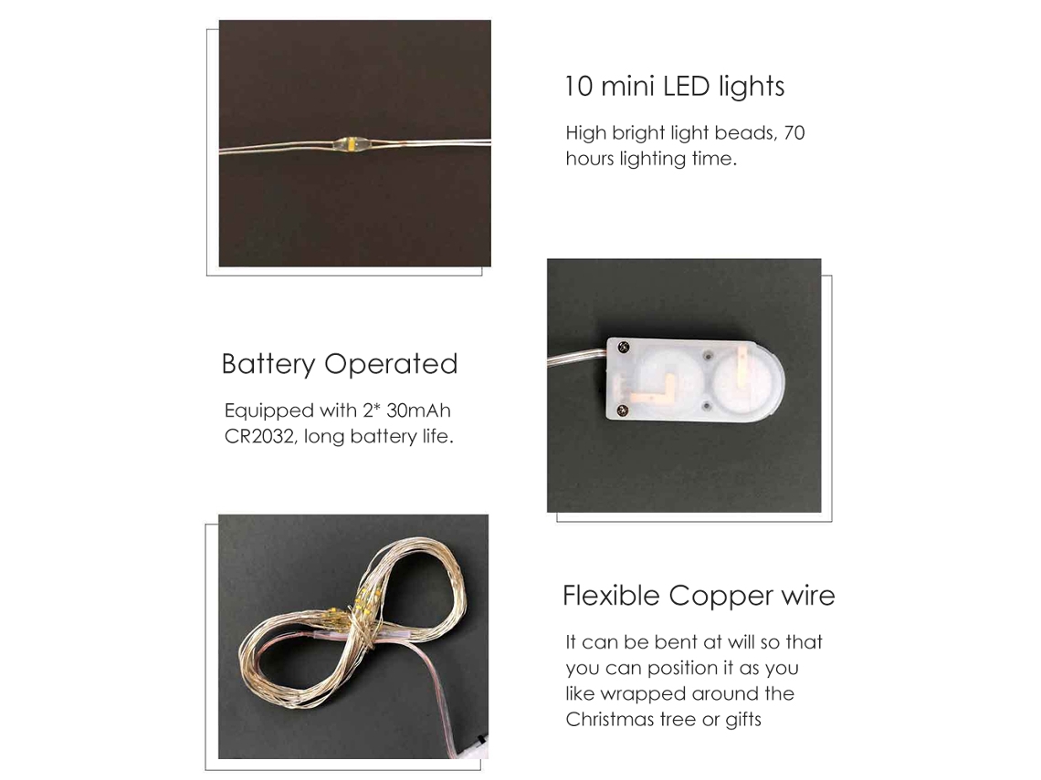 Luzes de Fio de Cobre Led Bateria 1m 10 Luzes Natal