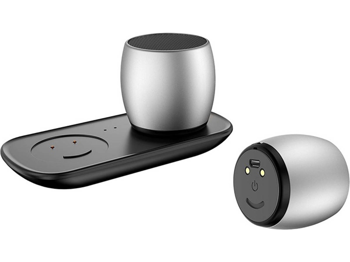 Coluna Bluetooth WJS 840079115188 (Wireless com Base de Carregamento Cinzento)