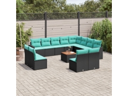 Vidaxl 13 Pcs Conjunto De Sofás De Jardim Com Almofadões Vime Pe Preto