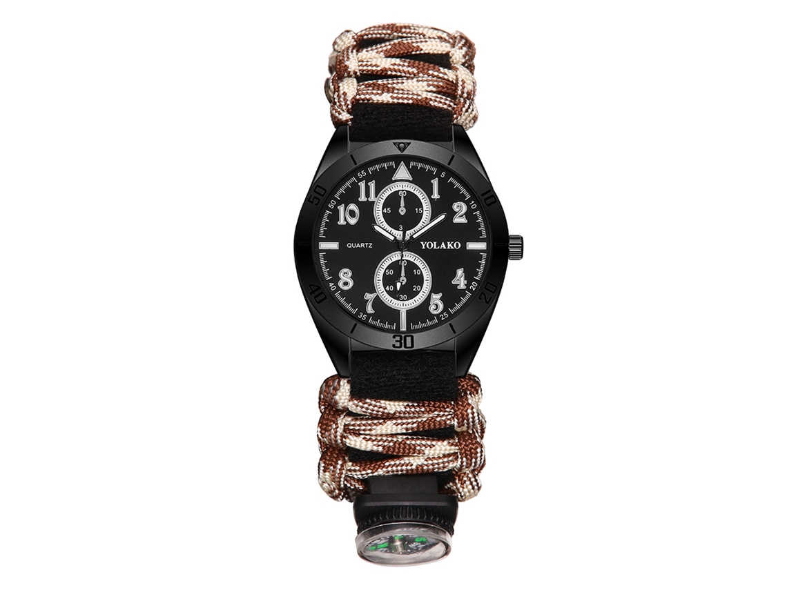 Reloj De Pulsera Para Hombre Con Brújula Outdoor Senderismo Montaña Camping Marrón