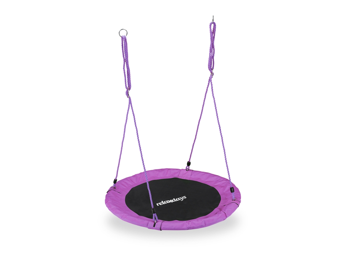 Baloiço Relaxdays, Redondo, Para Crianças E Adultos, Ajustável, Ø 90 Cm, Baloiço De Jardim, Até 100 Kg, Roxo