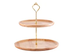 Bandeja De Frutas De Madeira Textura Natural Simples Elegante Resistente Duradera 2 Camadas 20+25cm