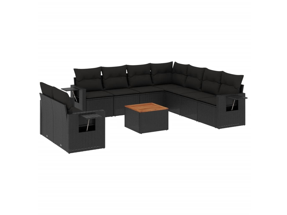 Maison Exclusive - 10 Pcs Conjunto Sofás De Jardim C/ Almofadões Vime Pe Preto