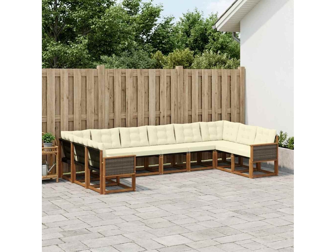 Vidaxl Conjunto De Sofás Para Exterior 10 Unid. Natural E Creme