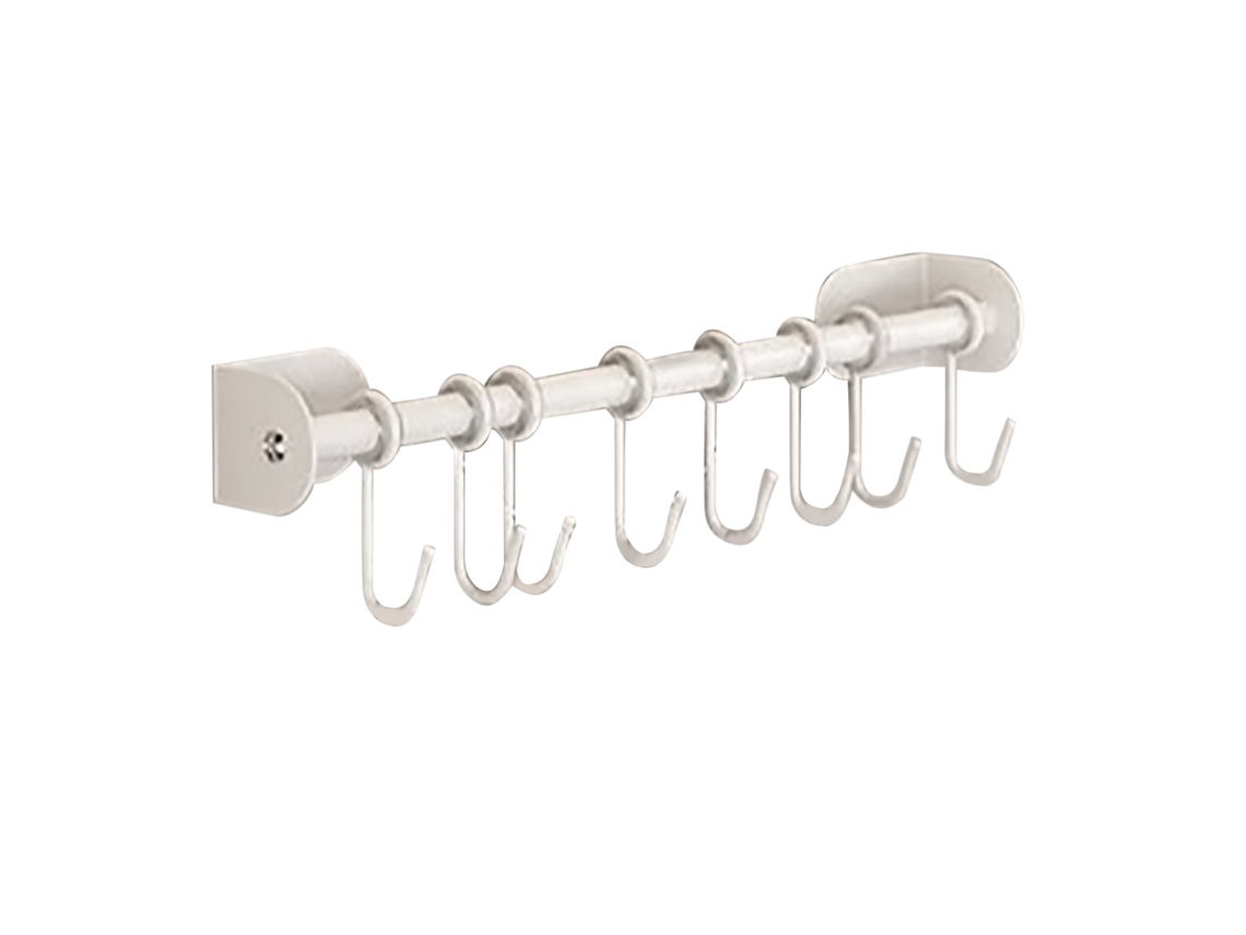 Suporte de Utensílios de Cozinha Aço Inox 40cm 8 Ganchos Branco