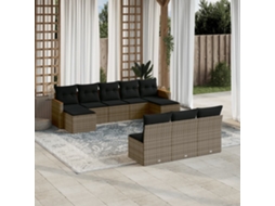 Vidaxl 10 Pcs Conjunto Sofás De Jardim C/ Almofadões Vime Pe Cinzento