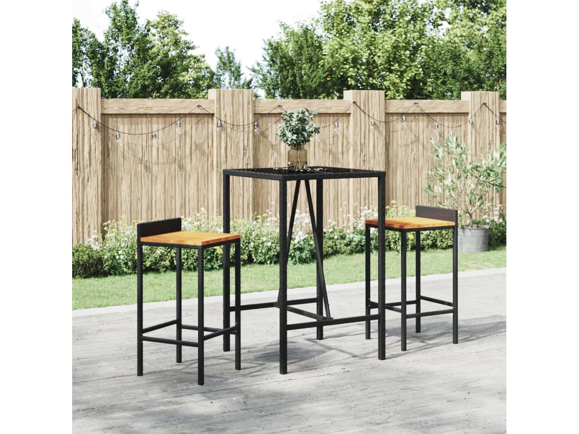 Vidaxl Mesa De Bar Com Tampo De Vidro 70x70x110 Cm Vime Pe Preto