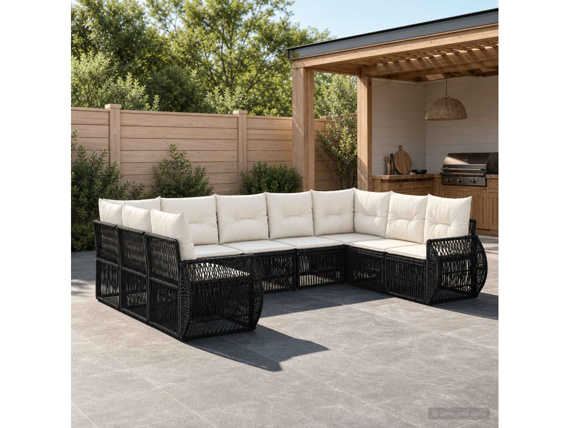 Vidaxl Conjunto De Sofá De Jardim 9 Unid. Preto E Branco Creme Vime Pe