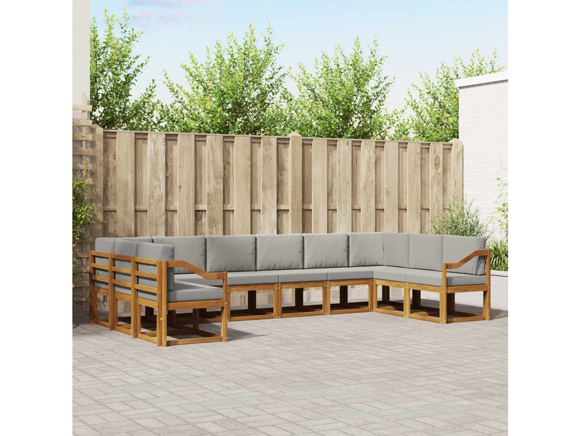 Vidaxl Conjunto De Sofás Para Exterior 10 Pcs Cinza Natural E Claro