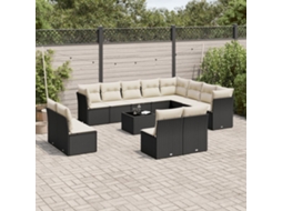 Vidaxl 13 Pcs Conjunto De Sofás De Jardim Com Almofadões Vime Pe Preto