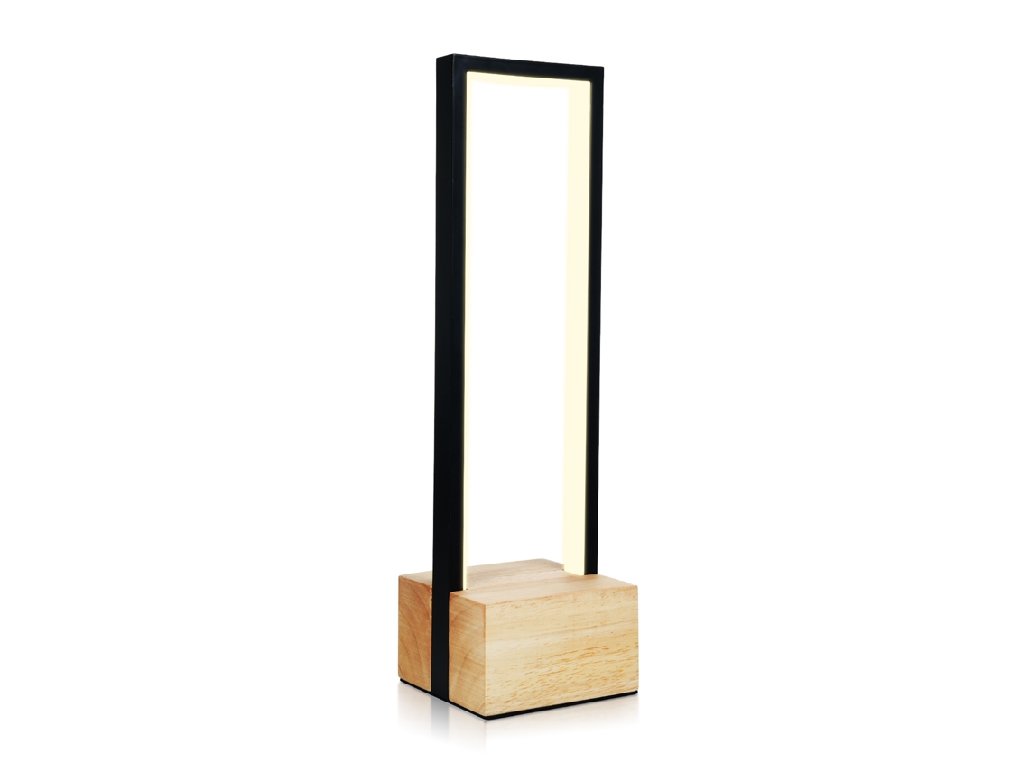 Lâmpada de Mesa de cabeceira com controle por toque, 3 temperaturas, LED ajustável, madeira e alumínio preto S/MARCA