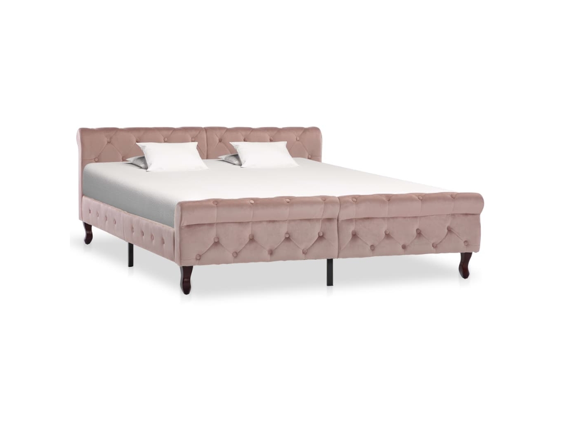 Estrutura De Cama 160x200 Cm Veludo Cor-de-rosa
