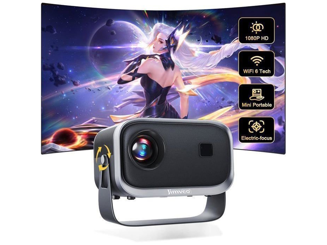 Projetor 360° Rotativo Jimveo Mini Projetor Portátil 13000l Fhd1080p Wifi6 Bluetooth Home Cinema 4k