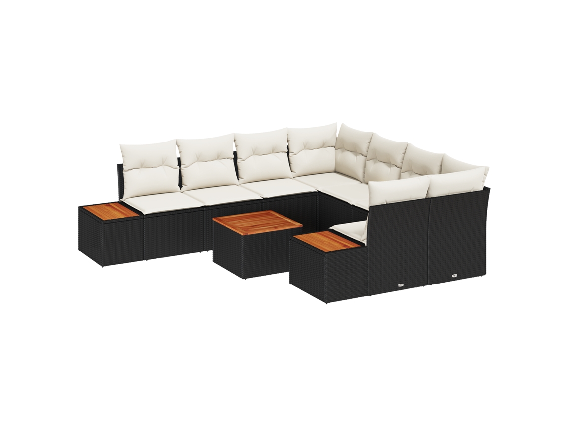 Conjunto 9 Conjunto De Sofá De Jardim Vidaxl Preto Vime Pe (55 X 55 X 37 Cm)