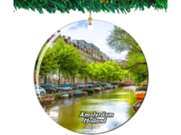 Canal de Amsterdã, Holanda, Decoração Colecionável, Lembrança de Viagem, Cidade, Porcelana, Dupla Face, 7,2 cm