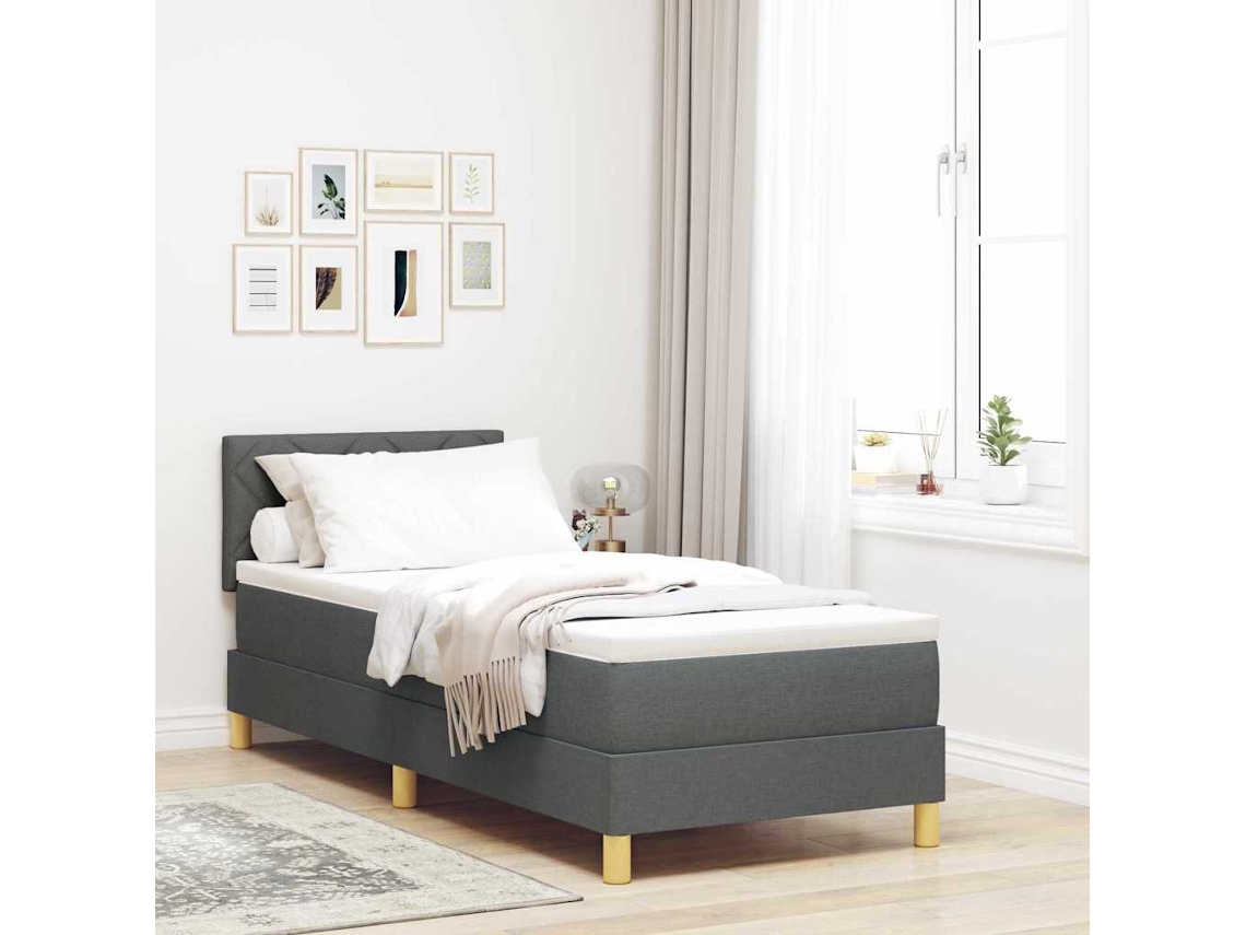 Vidaxl Cama Box Com Almofada Manual Cinza Escuro 80 X 200 Cm Tecido