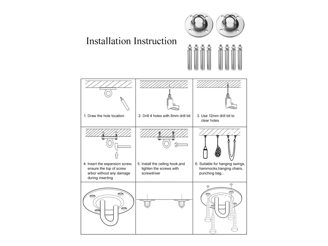 Suporte De Parede E Teto Lixada Aço Inox Resistente Para Straps De Suspensão Anéis Olímpicos Yoga Balanços