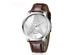 Reloj De Cuarzo Casual De Pareja Sendas Torre Eiffel (caja Plata, Dial Blanco, Correa Marrón)