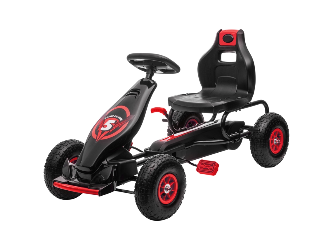 Kart A Pedais Para Crianças 5-12 Anos Com Assento Ajustável Pneus Insufláveis Amortecimento E Travão De Mão 121x58x61cm Vermelho