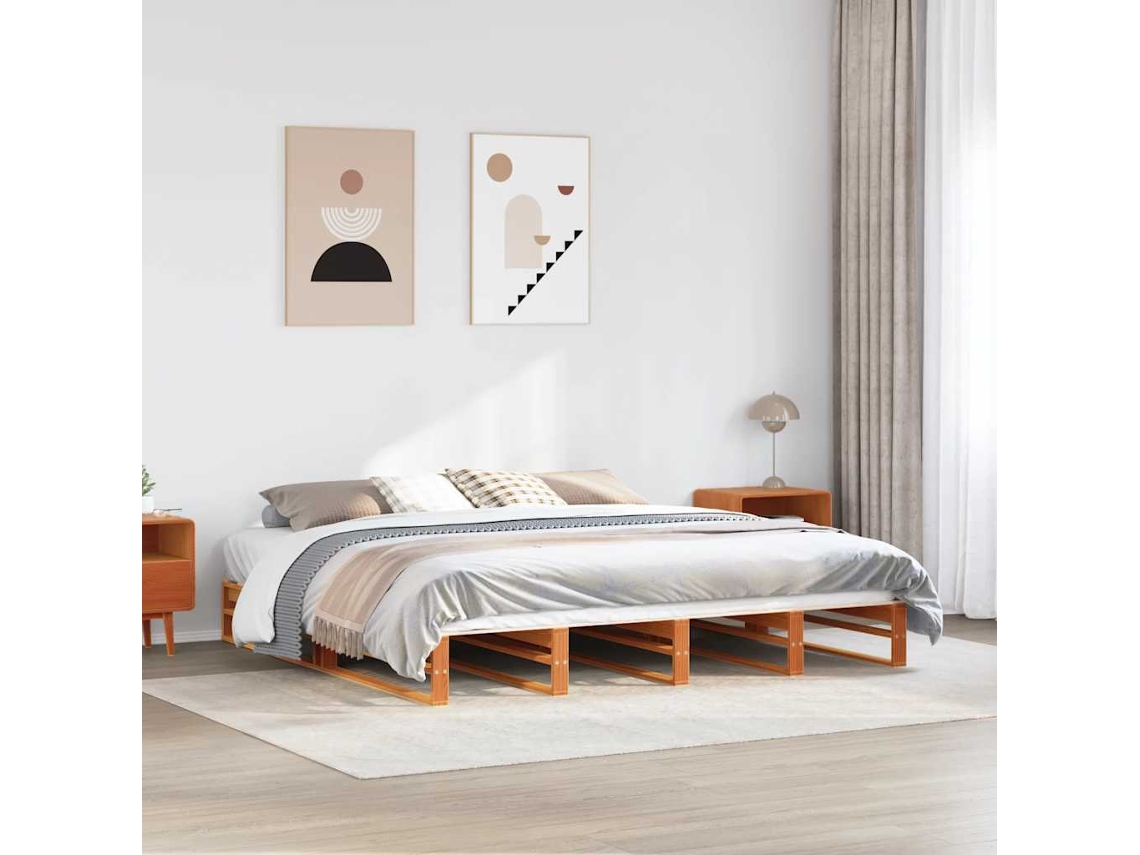 Vidaxl Cama Sem Colchão 200x200 Cm Pinho Maciço Castanho-mel