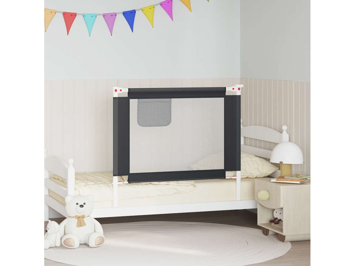 Vidaxl Barra Segurança P/ Cama Infantil Tecido 100x25 Cm Cinza-escuro
