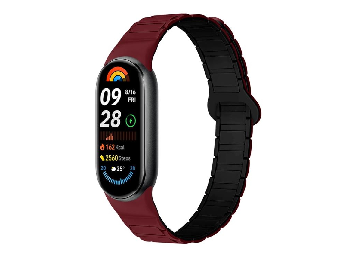 Bracelete para Xiaomi Smart Band 10/9/8 Silicone Magnético com Três Esferas Vinho, Vermelho e Preto XIAOMOYU