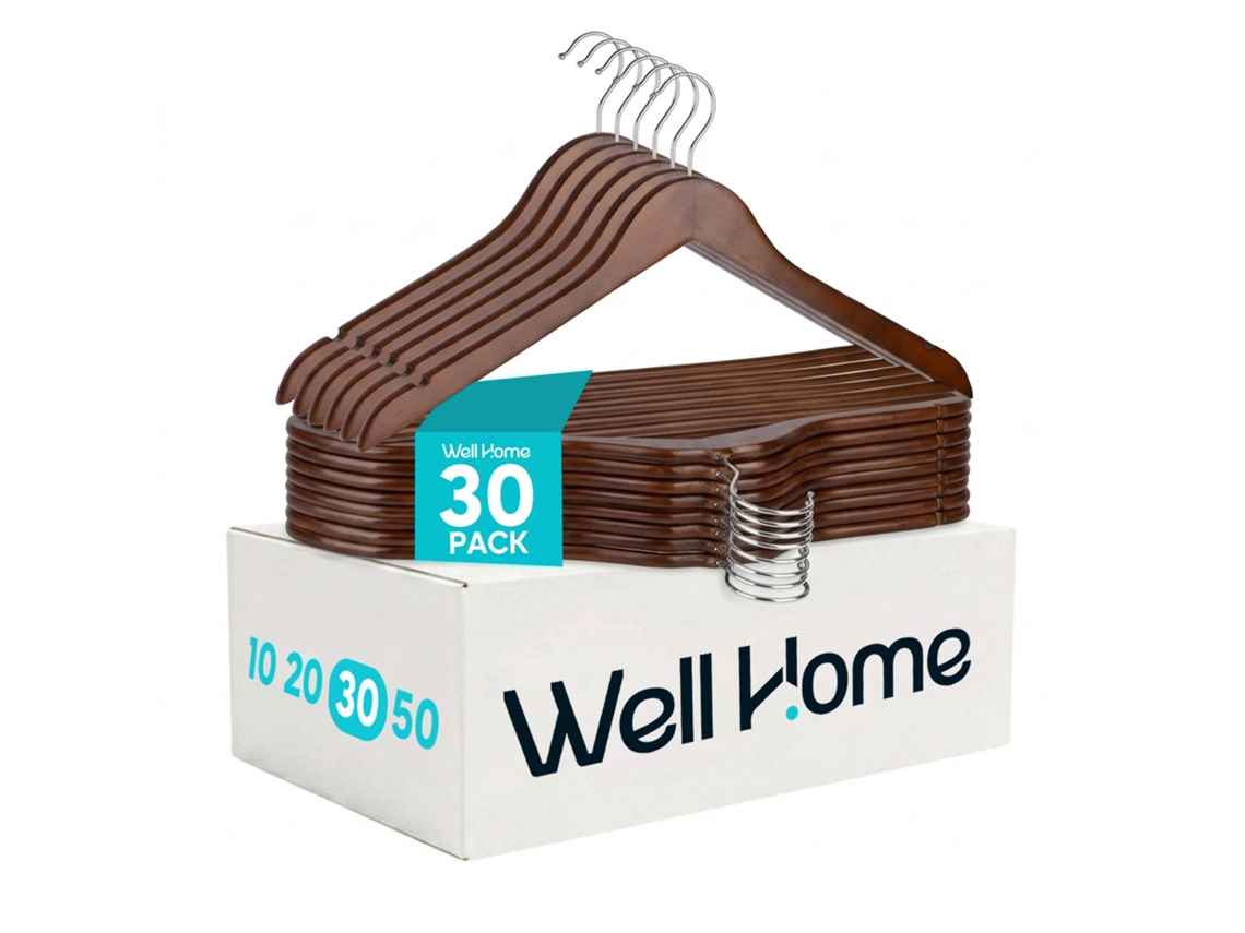 Conjunto 30 Cabides De Madeira Resistentes Da Wellhome