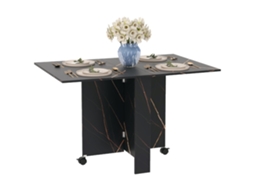 Mesa Dobrável Cozinha 120x80x73cm Com 2 Abas E Rodas Freio, Mármore Preto