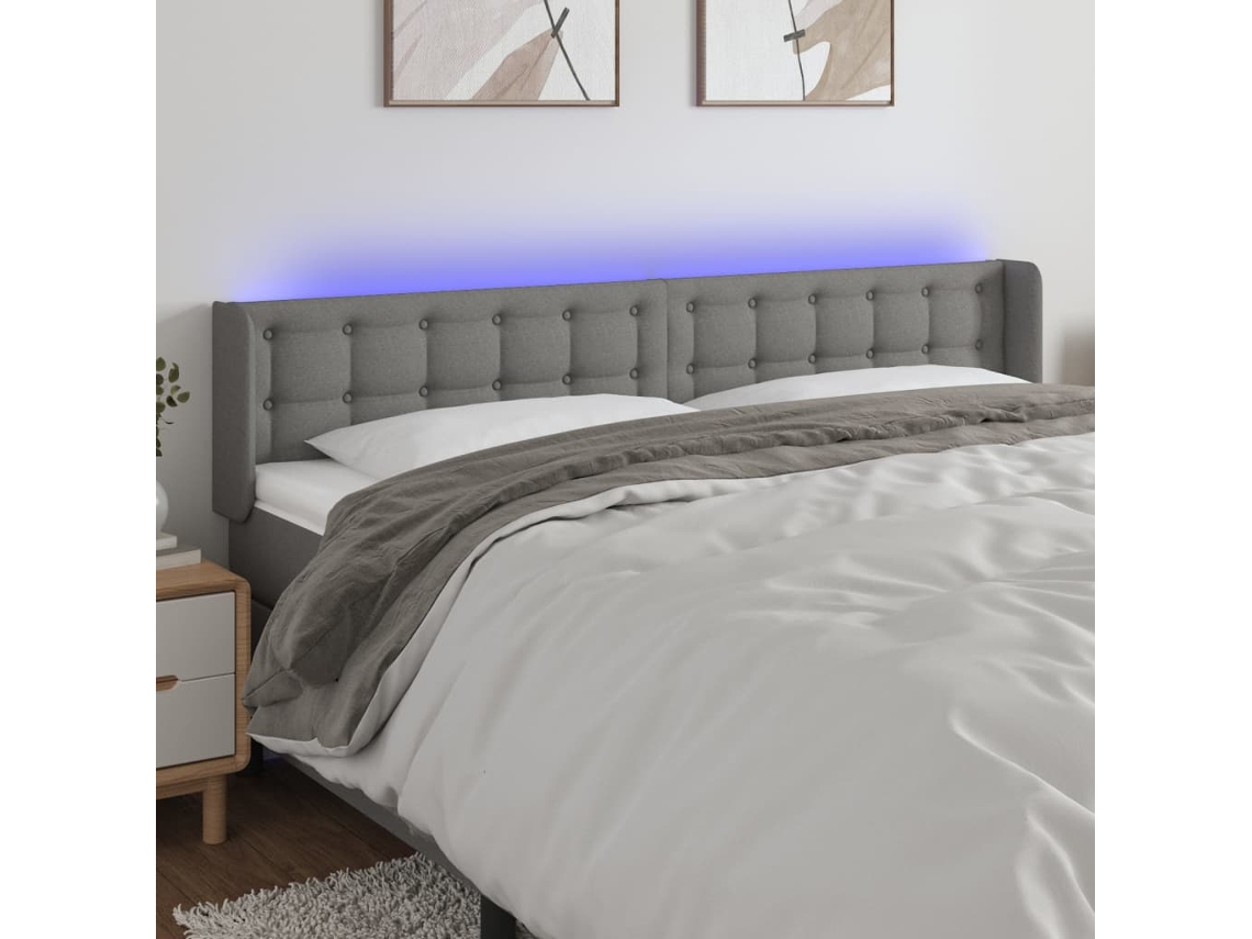 Cabecero con luces LED, tela, 203 x 16 x 78/88 cm, gris oscuro