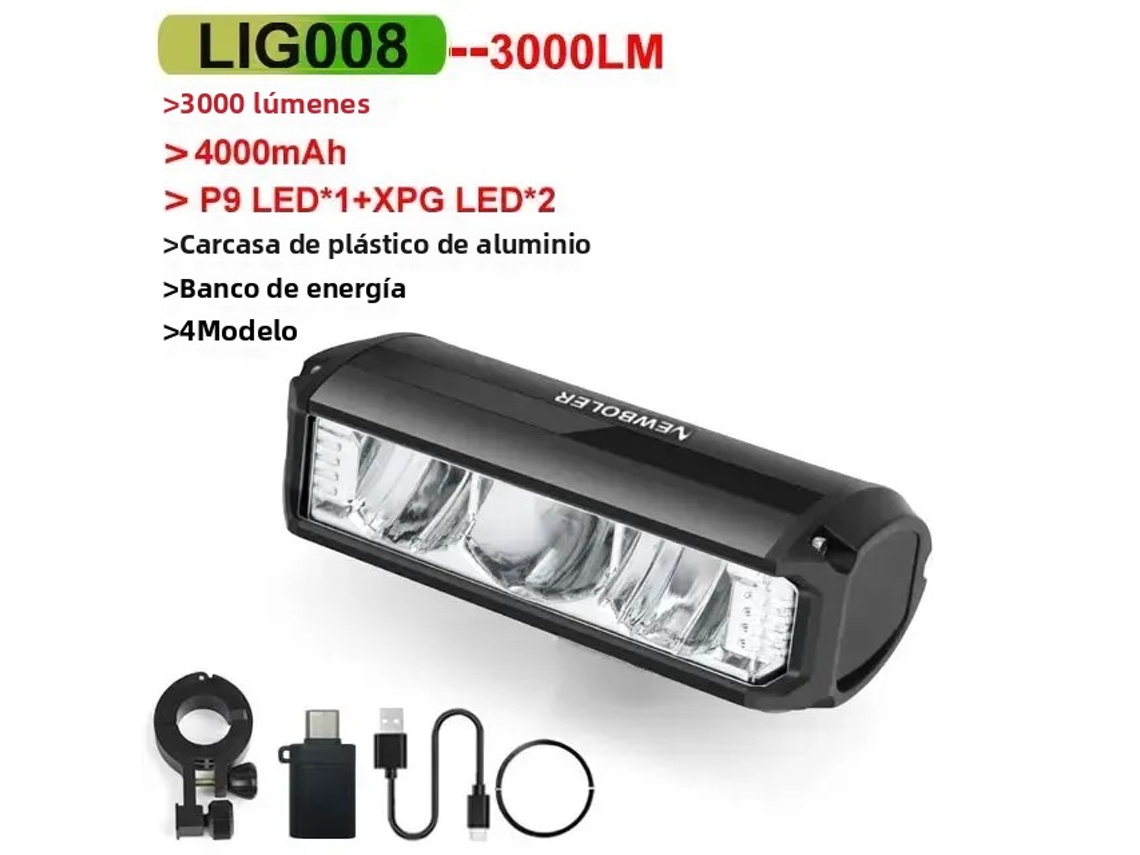 Luz De Guidão (4000mah) - 3000 Lúmens - Carregamento Usb - À Prova D'água - Para Bicicletas De Montanha E Estrada