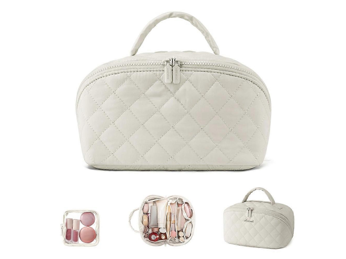 Necessaire De Maquiagem Acolchoada Branca Com Compartimentos Para Viagem