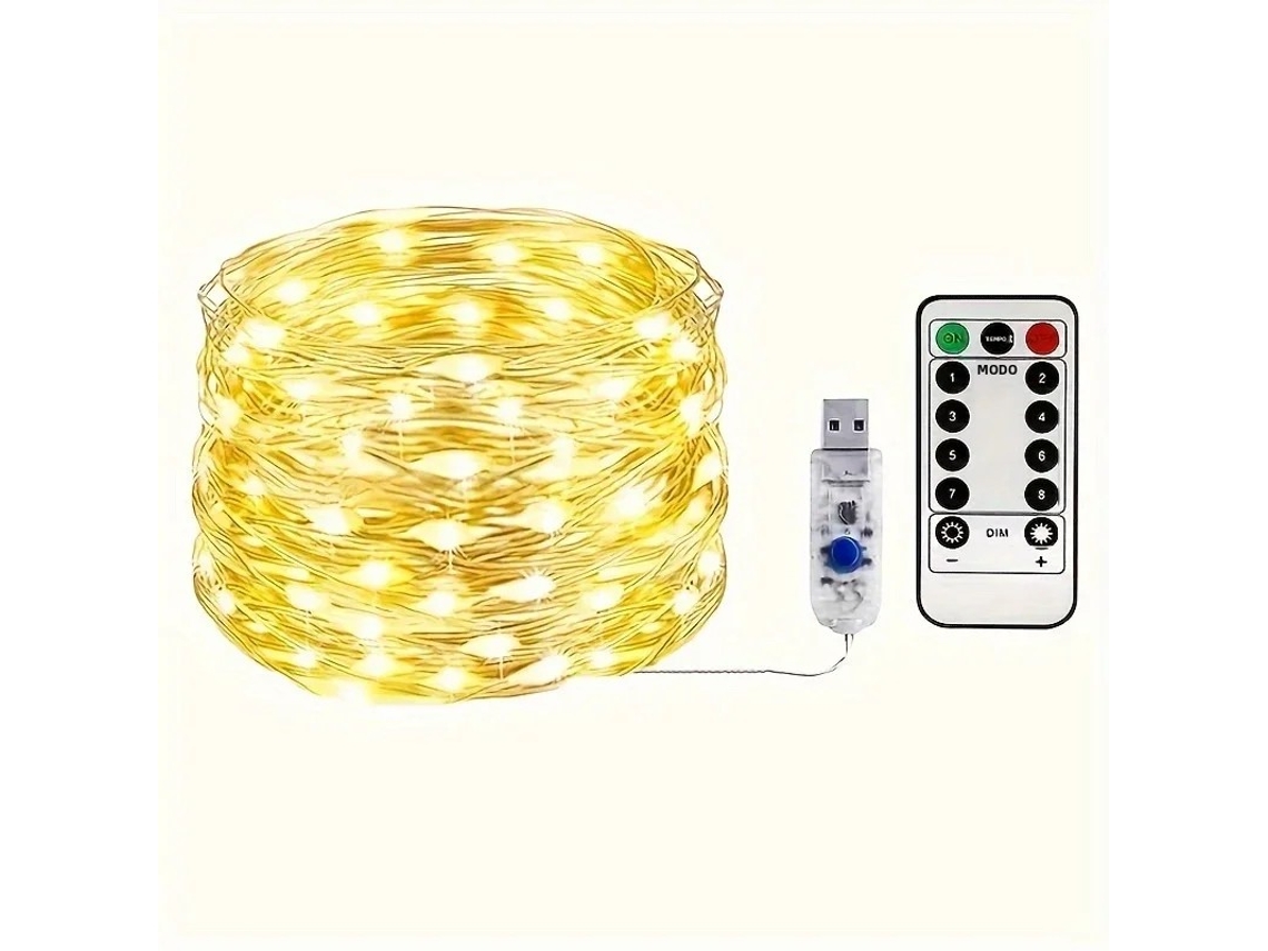Cordão de Luzes Usb Céu Estrelado, Fio de Cobre Prateado, 8 Modos de Iluminação, com Controle Remoto. MDUG (luz Quente, 5m50 Leds)