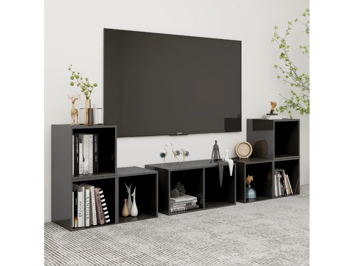 Vidaxl 6 Pcs Conjunto Móveis De Tv Derivados Madeira Cinza Brilhante