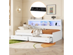 Cama De Dia 90x200cm Branco Com 2 Usb, Ladebuchsen, Iluminação E Gavetas