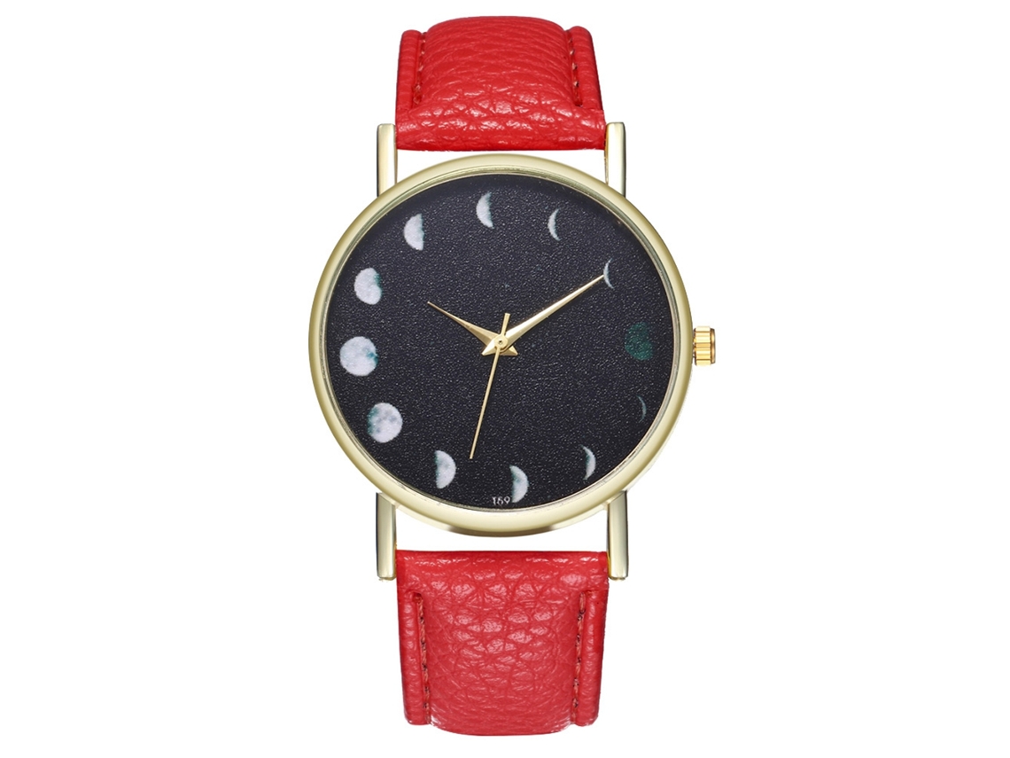 Relógio de Pulso Analógico de Quartzo com Pulseira de Pu Padrão Lua Dial Redondo Zhoulianfa