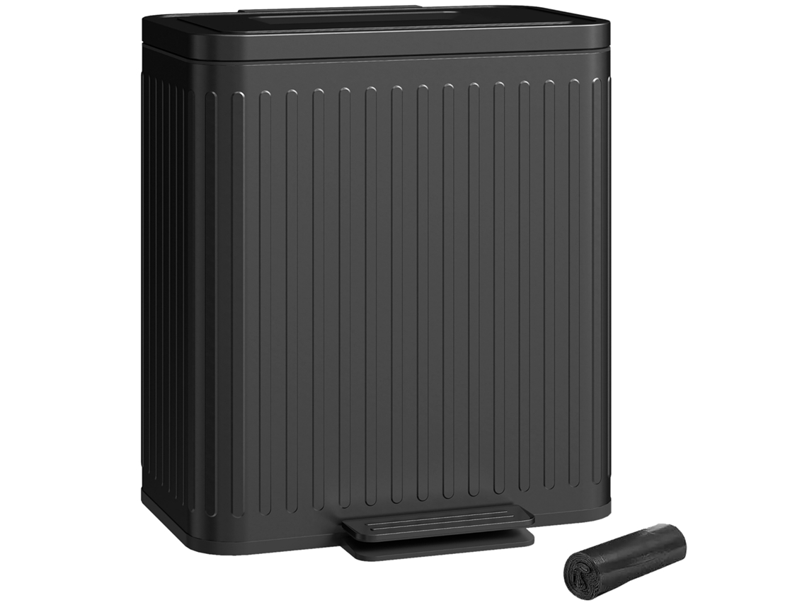 Lixeira De Cozinha, 2 Compartimentos De 20 L, Separação Eficiente De Resíduos, Pedal, Plástico, Metal, Preta