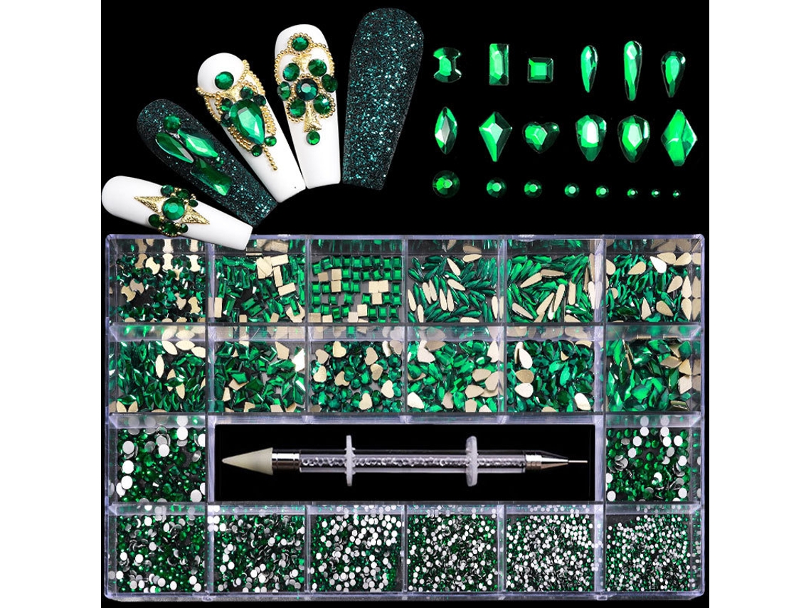 2500 Strass Planos, 12 Tipos, 600 Diamantes 20 Estilos, Cristais 3d com Base Plana para Artesanato Diy, Verde PANOONA