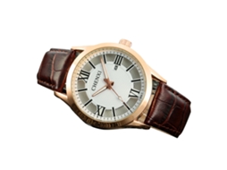 Reloj De Pulsera De Aleación Con Esfera Redonda Analógica Y Correa De Cuero Pu (oro Blanco)